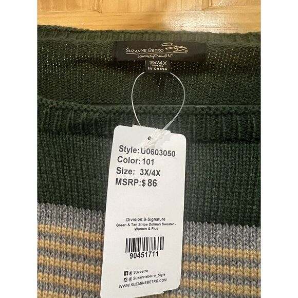 suzanne betro 3x Green And Gold Striped Sweater - Picture 6 of 9